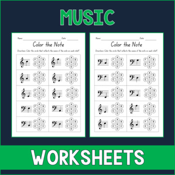 Preview of Color the Note Bass and Treble Clef - Music Worksheets - Test Prep - Sub Plan