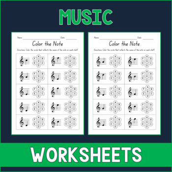 Preview of Color the Note Treble Clef - Music Worksheets - Test Prep - Sub Plan