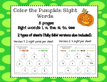 Preview of Color the Pumpkin Sight Words