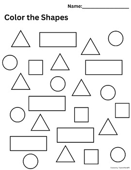 Color the Shapes Worksheet by TeacherMama145 | TPT