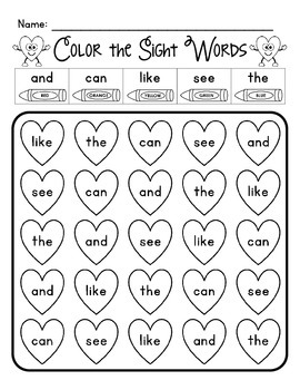 Preview of Color the Sight Words - Hearts