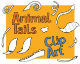 Colorable Black and White 20 Animal Tails Clip Art in PNG file