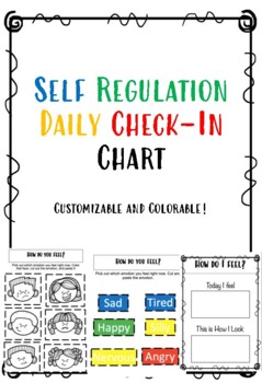Preview of Colorable Daily Self Regulation Check-In Chart! PBIS, SEL, OT, Speech, No prep!