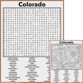 Colorado Word Search By Jennifer Olson Educational Resources TPT