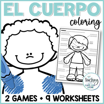 Preview of Colorea/Escribe las partes del cuerpo - Body Parts Coloring Game in Spanish