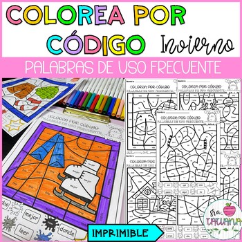 Preview of Colorea por Codigo | Palabras de Uso Frecuente | Invierno