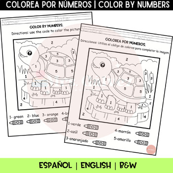 Colorea por números | Color by numbers | Spanish & English | No Prep