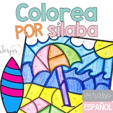 Colorea por sílaba verano Summer Color by syllables in Spanish