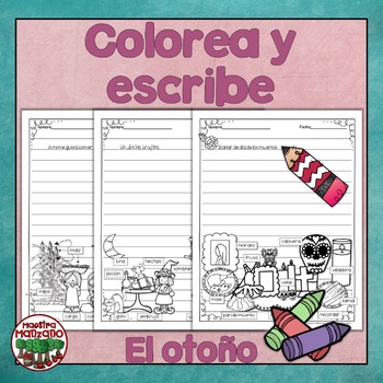 Preview of Colorea y escribe:el otoño-Fall Writing| Independent Work Distance Learning