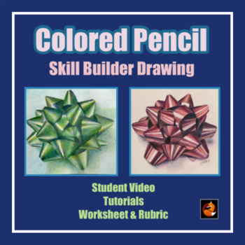 Preview of Colored Pencil Art Project Holiday Bow Drawing Middle School Art High School Art