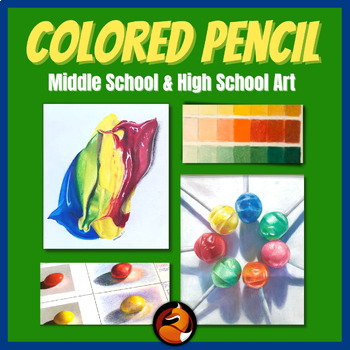 Preview of Colored Pencil Art Lessons Bundle Drawing Projects Middle or High School Art