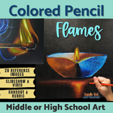 Colored Pencil Flames on Black Paper Art Project for Middl