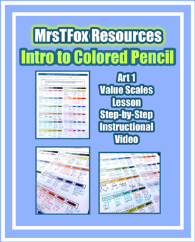 Preview of Colored Pencil Value Scales Drawing Lesson Middle School Art High School Art