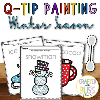 Preview of Colored Q-Tip Painting - Winter Season Fine Motor Activity | Winter Craft