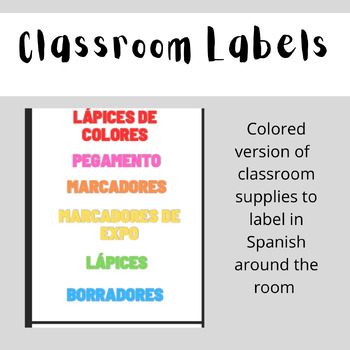 Preview of Colored Spanish Classroom Labels