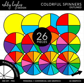 Preview of Colored Spinners Clipart - Outlined