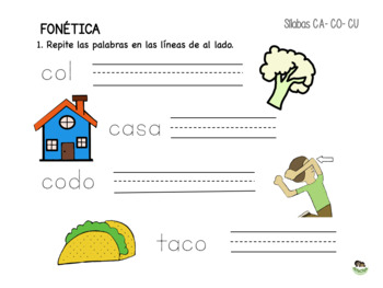 Preview of Colored Worksheet "CA-CO-CU" SYLLABLES- write -trazado 1