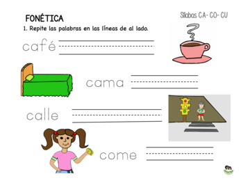 Preview of Colored Worksheet "CA-CO-CU" SYLLABLES- write -trazado 2