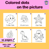 Colored dots on the picture.