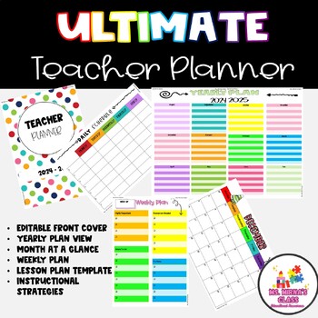 Preview of Colorful 24-25 Teacher Planner Editable Front Cover