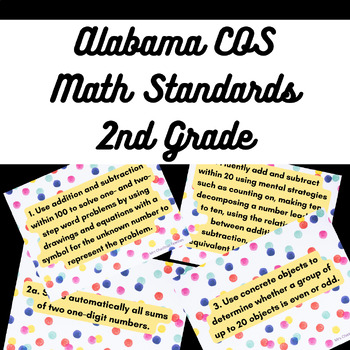 Preview of Colorful 2nd Grade Alabama Math Standards Cards