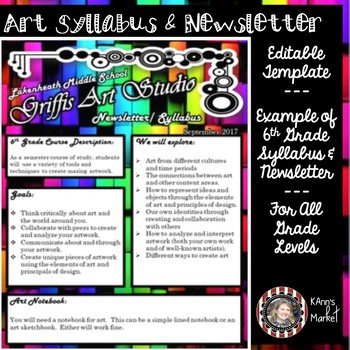 Preview of EDITABLE Abstract Art Syllabus and Newsletter TEMPLATE for All Grades!