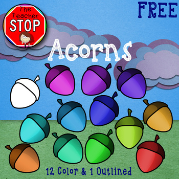 Preview of $$FREE$$ Fall Clip Art Colorful Acorns  {The Teacher Stop}