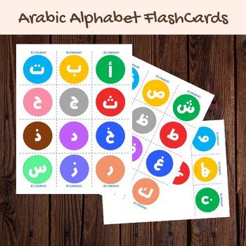 Preview of Colorful Arabic Alphabet FlashCards (PDF, JPEG)