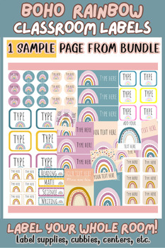 Preview of Colorful Back to School Editable Classroom Labels Boho Rainbow FREE sample only