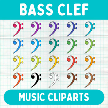 Preview of Colorful Bass Clef Cliparts - Printable Music Graphics - Commercial Use