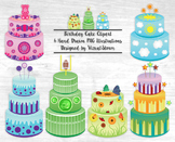 Colorful Birthday Cake Clip Art, 6 Hand Drawn Birthday Cak