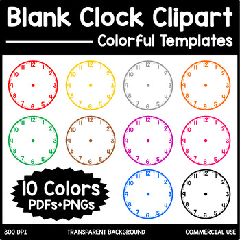 Preview of Colorful Blank Analog Clip Art Templates (10 Colors Clock Face)