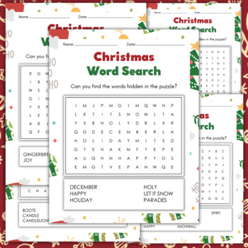 Colorful Christmas Vocabulary Word Search Puzzle Worksheet Activity