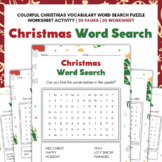 Colorful CHRISTMAS VOCABULARY Word Search Puzzle Worksheet