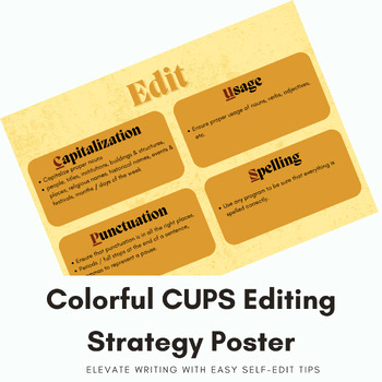 Preview of Colorful CUPS Editing Strategy Poster: Elevate Writing with Easy Self-Edit Tips