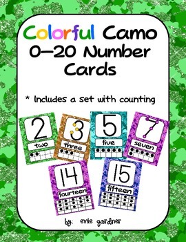 Preview of Colorful Camo Number Cards