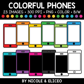 Preview of Colorful Cell Phone Clipart + FREE Blacklines - Commercial Use