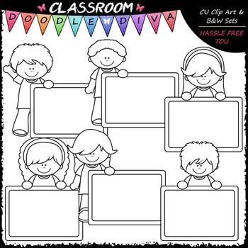 Colorful Chalkboard Kids - Clip Art & B&W Set by Classroom Doodle Diva