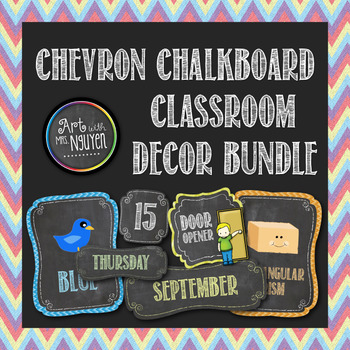 Preview of Classroom Theme Bundle: Colorful Chevron Chalkboard (Classroom Decor)