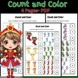 Colorful Christmas - Count & Color - Math Worksheet