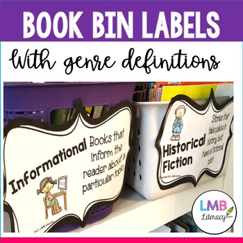 Preview of Book Bin Labels for Classroom Library, 13 Genre Labels