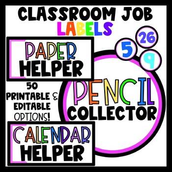 Preview of Colorful Classroom Job Labels Editable and Printable Versions