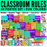 Colorful Classroom Poster Set for Rules, Decor, Name Tags,