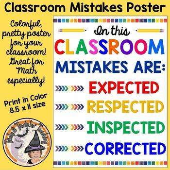 Preview of Growth Mindset Poster In This Classroom Mistakes are Expected Respected SEL