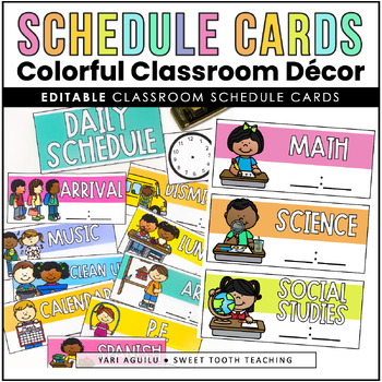 Colorful Classroom Schedule Cards | EDITABLE Visual Daily Schedule & Clocks