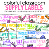 Colorful Classroom Supply Labels with Pictures