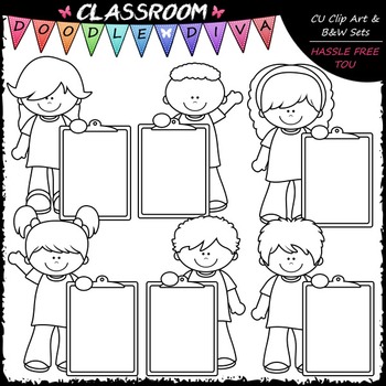 Colorful Whiteboard Kids Clip Art - Dry Erase Board Kids Clip Art & B&W Set