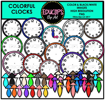Preview of Colorful Clocks Clip Art Bundle {Educlips Clipart}