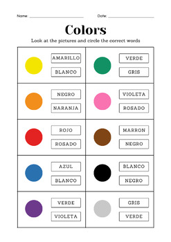 Preview of Colorful Colors Vocabulary in Spanish Worksheet