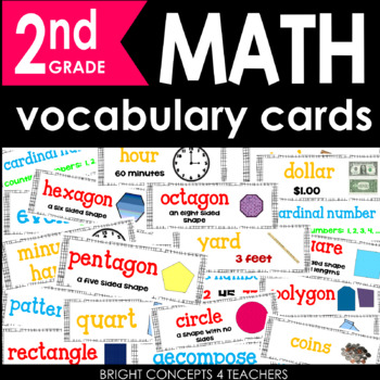 Preview of Math Vocabulary Cards for 2nd Grade {Common Core Aligned}
